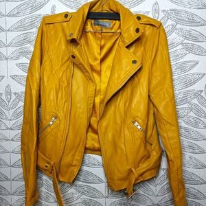 Bagatelle Vegan Leather Moto Jacket Mustard Yellow Zip Streetwear Grunge Baddie